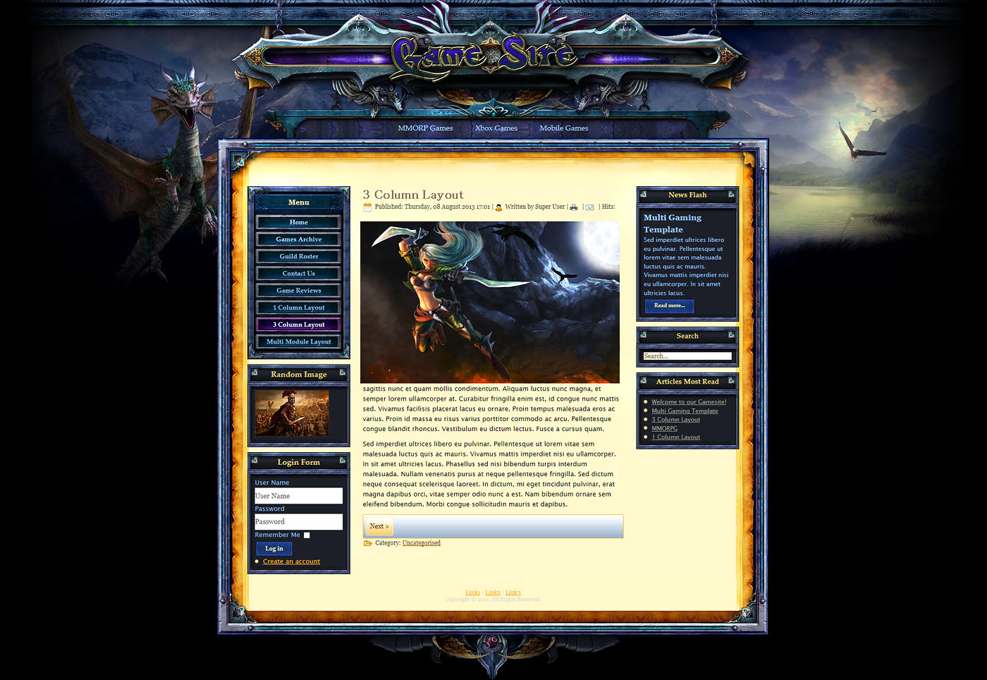 Medieval Game Website Template